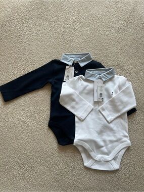 Jacadi White and Light Gray Polo-Style Baby Bodysuits Set
